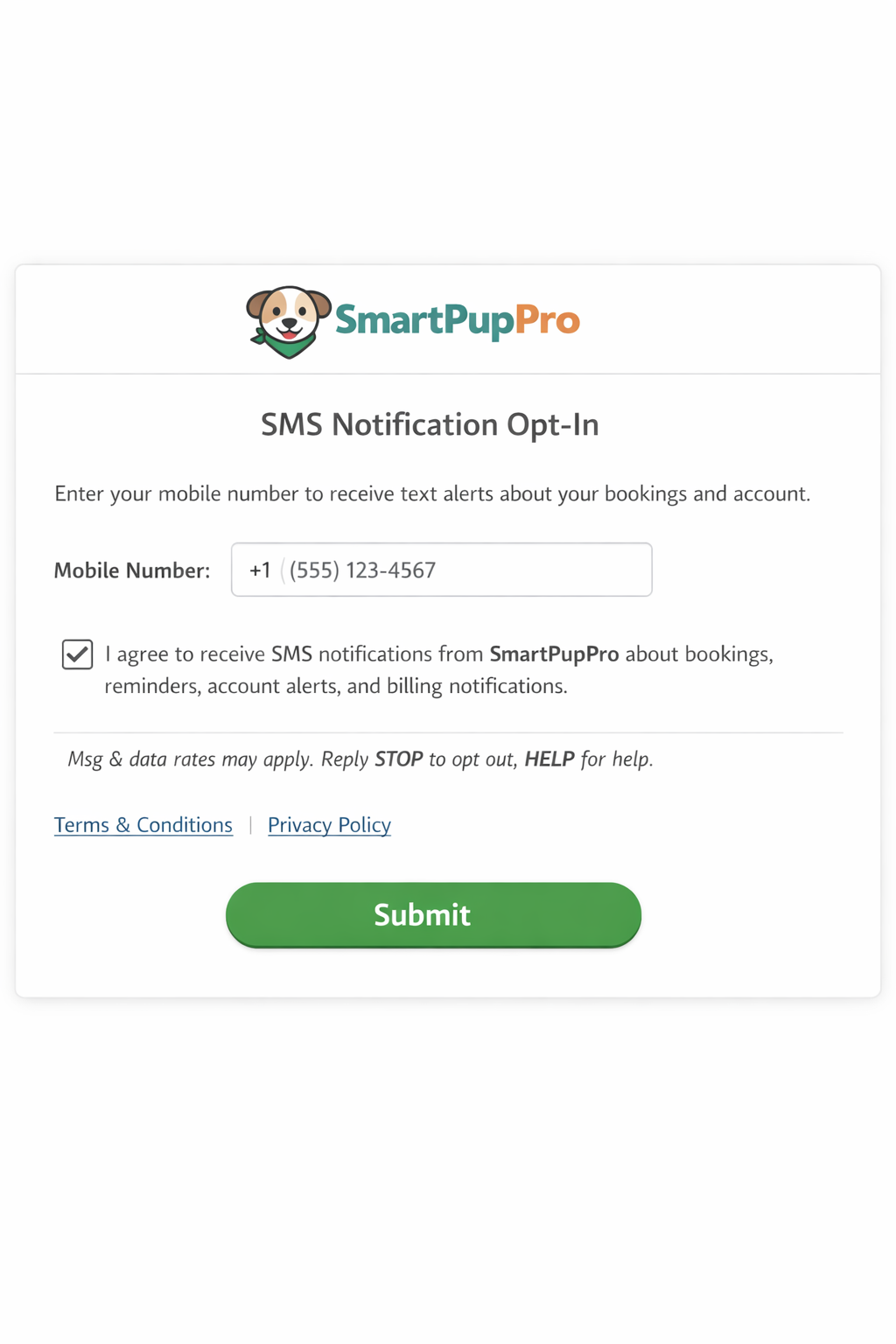 Example SmartPupPro SMS consent form