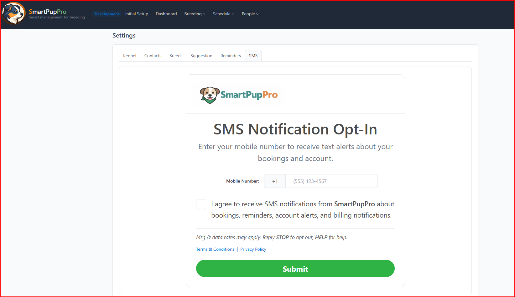 SmartPupPro SMS consent form