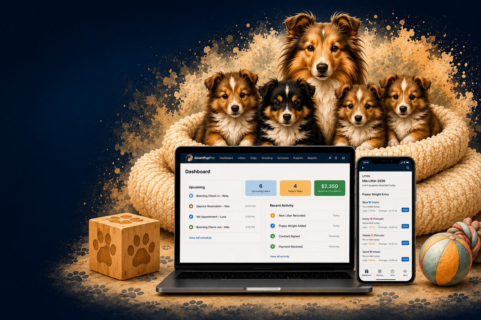 SmartPupPro breeder workflow from breeding plans to go-home day