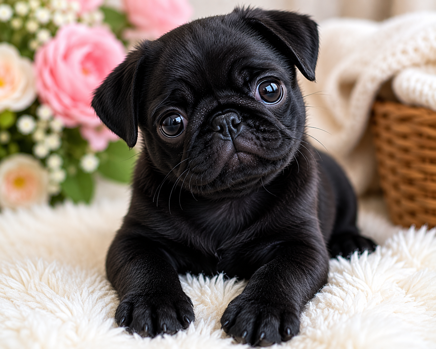Black pug puppy second view