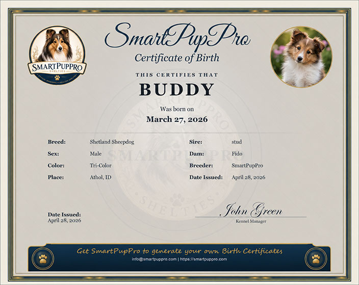 SmartPupPro pedigree certificate and puppy birth certificate examples